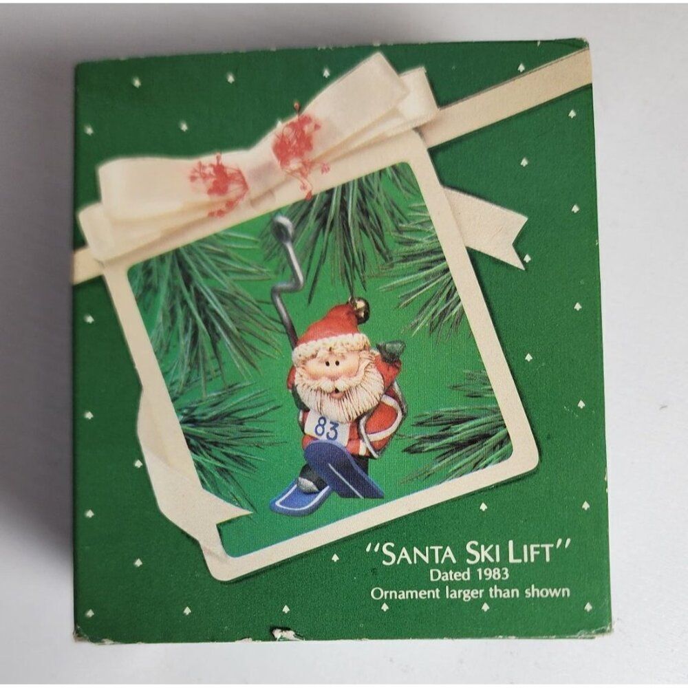 Hallmark Vintage Christmas Ornament Santa Ski Lift, Dated 1983